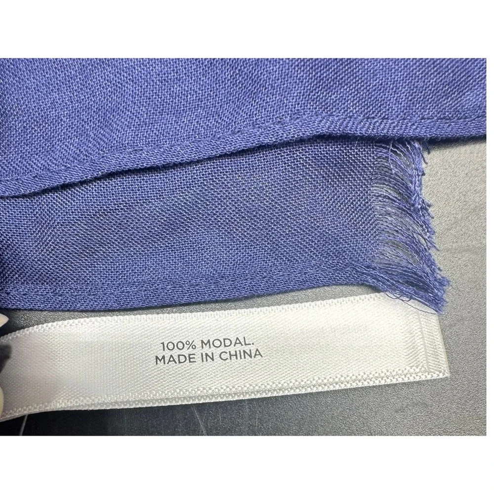 Talbots Navy Blue White Paisley Modal Eyelash Fringe Scarf 70
